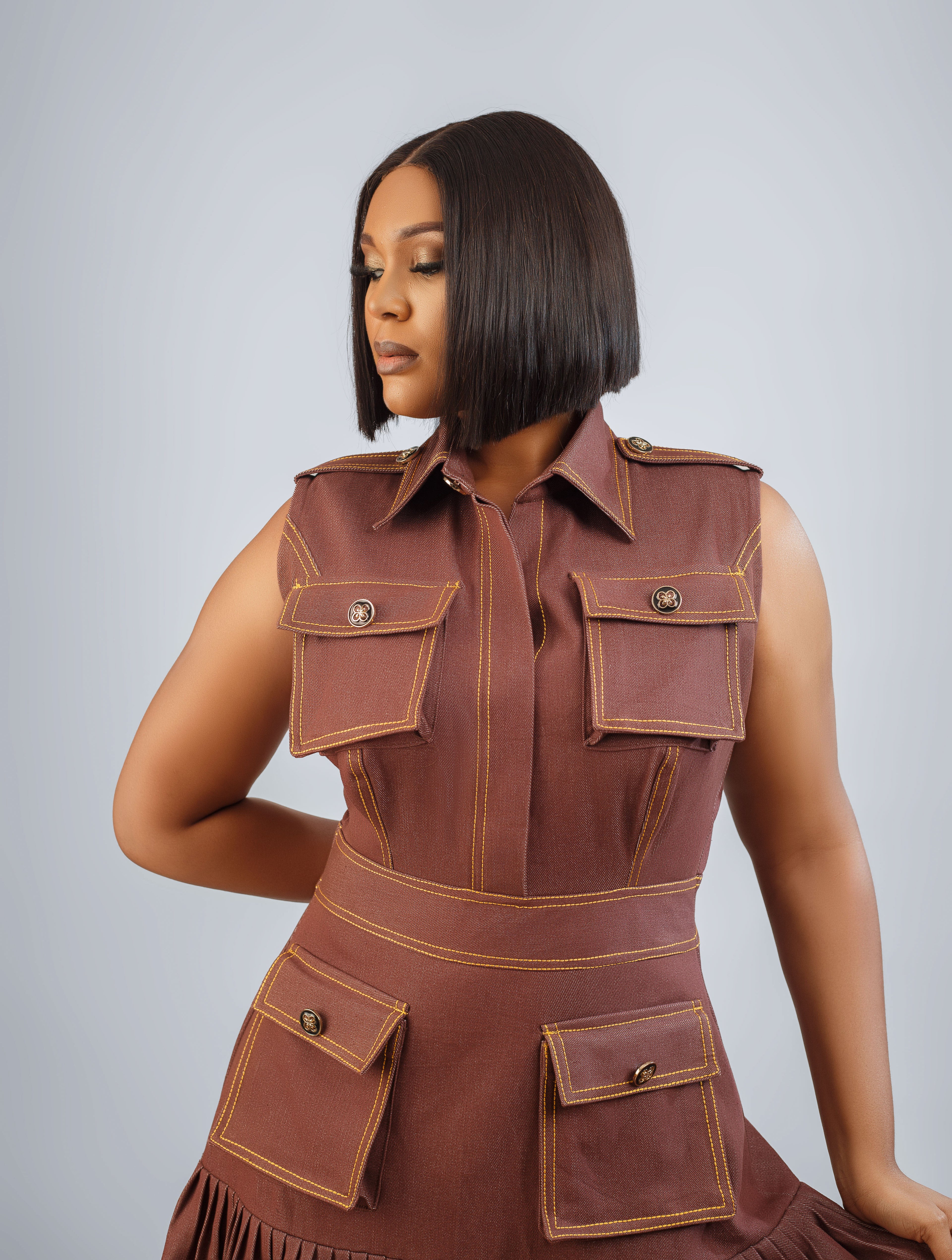 LALA BROWN DENIM DRESS