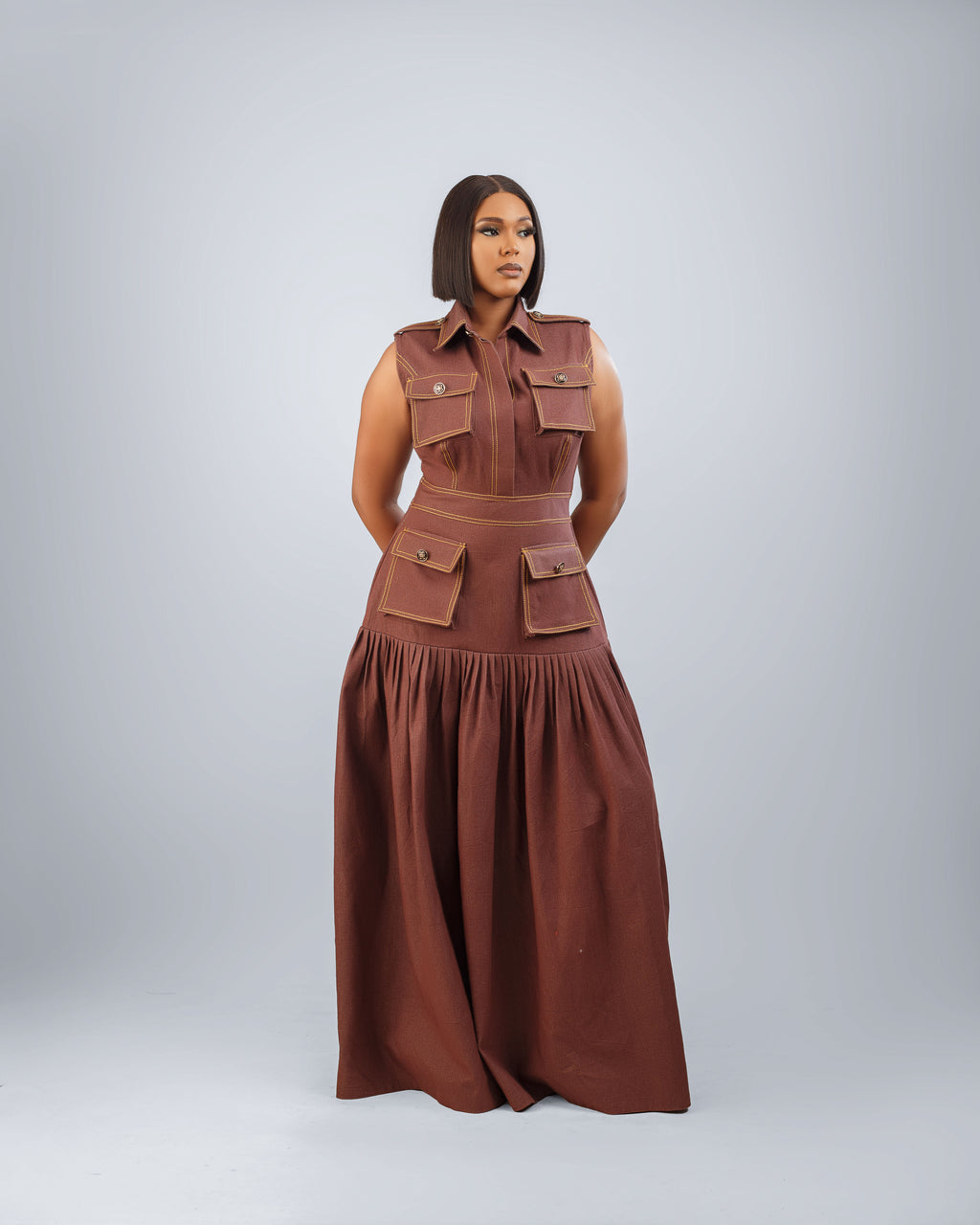LALA BROWN DENIM DRESS