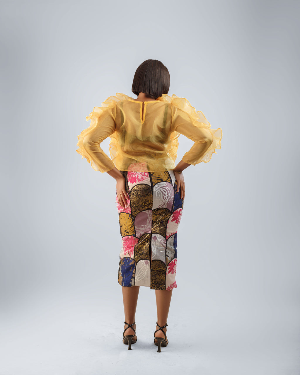 NIA ORGANZA TOP & PATTERNED DAMASK SKIRT