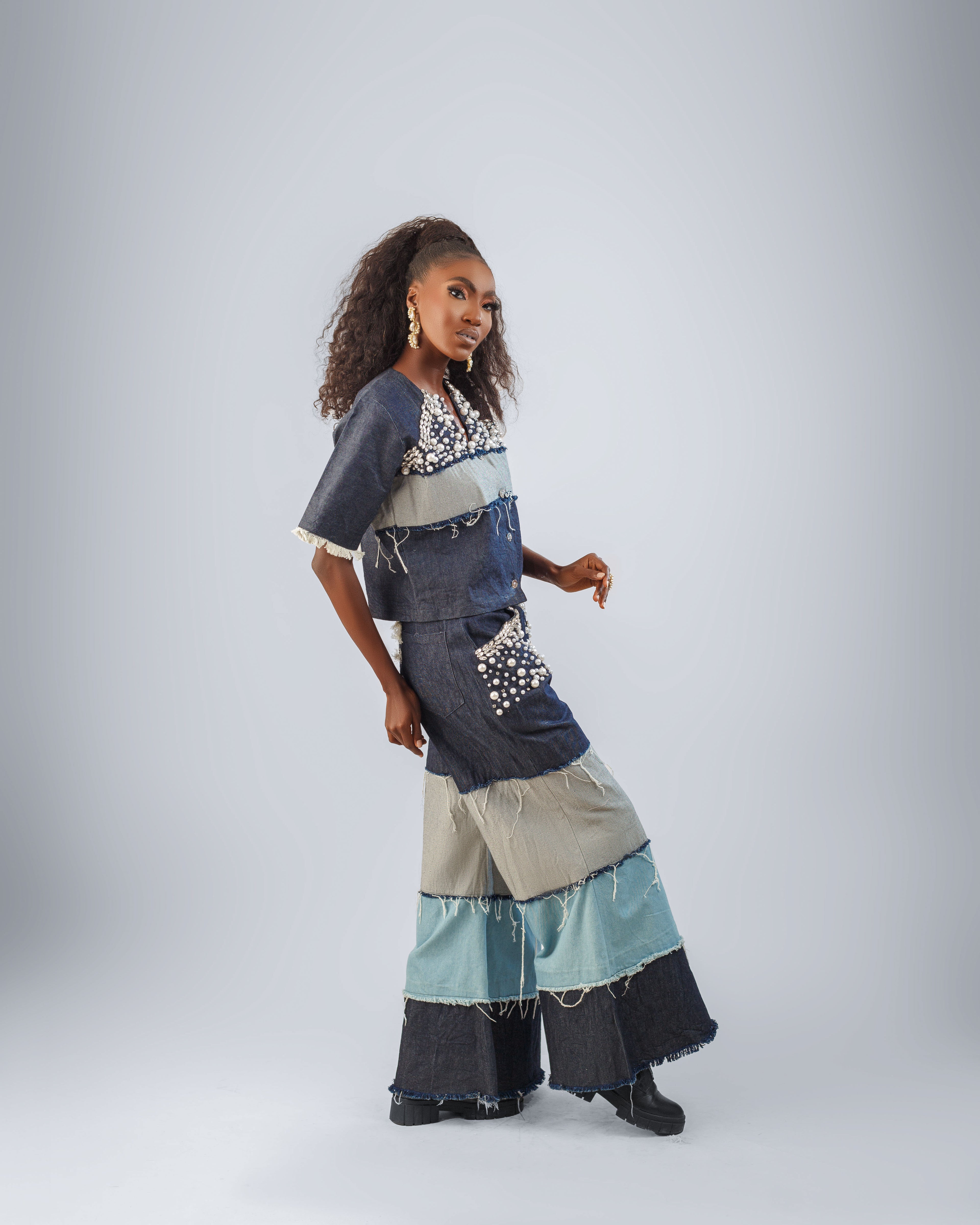 DENIM TOP AND  PANT SET