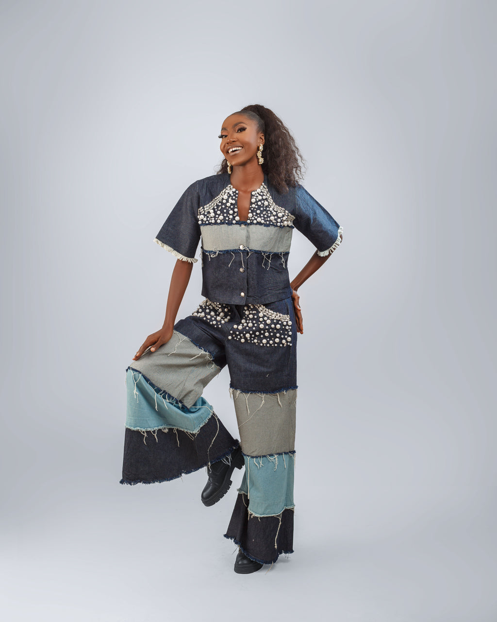 DENIM TOP AND  PANT SET