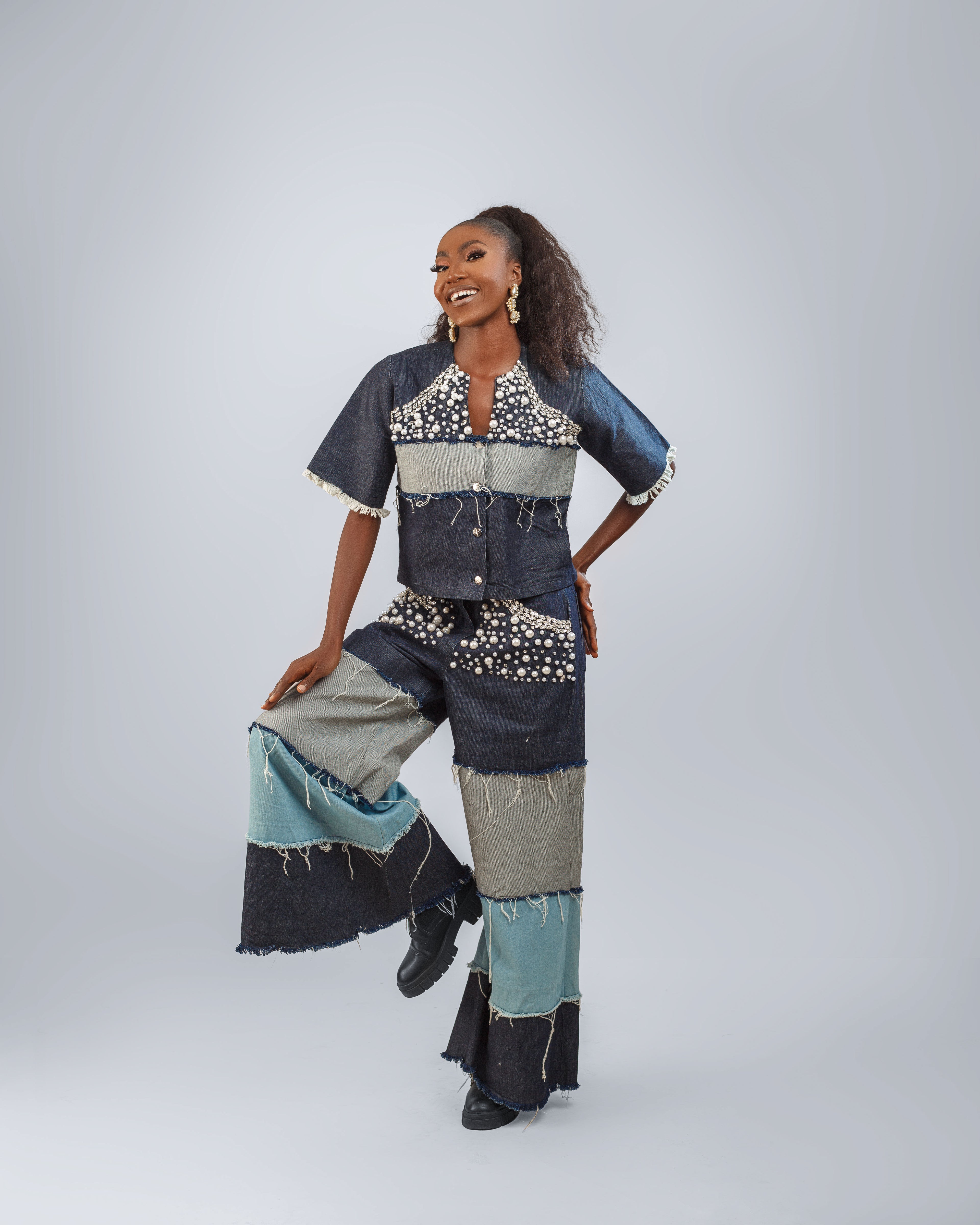 DENIM TOP AND  PANT SET