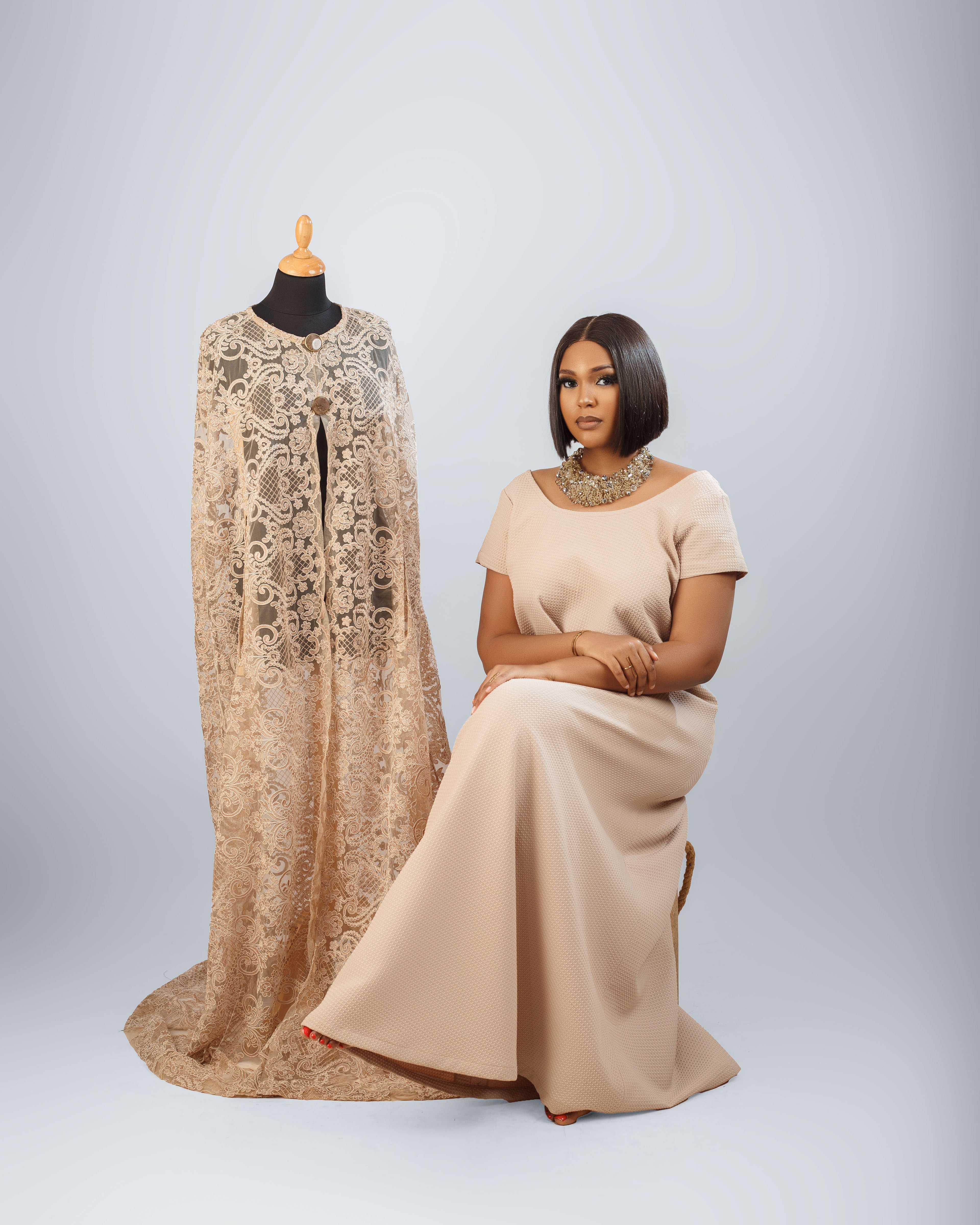 MIA TWO-PIECE CAPE DRESS