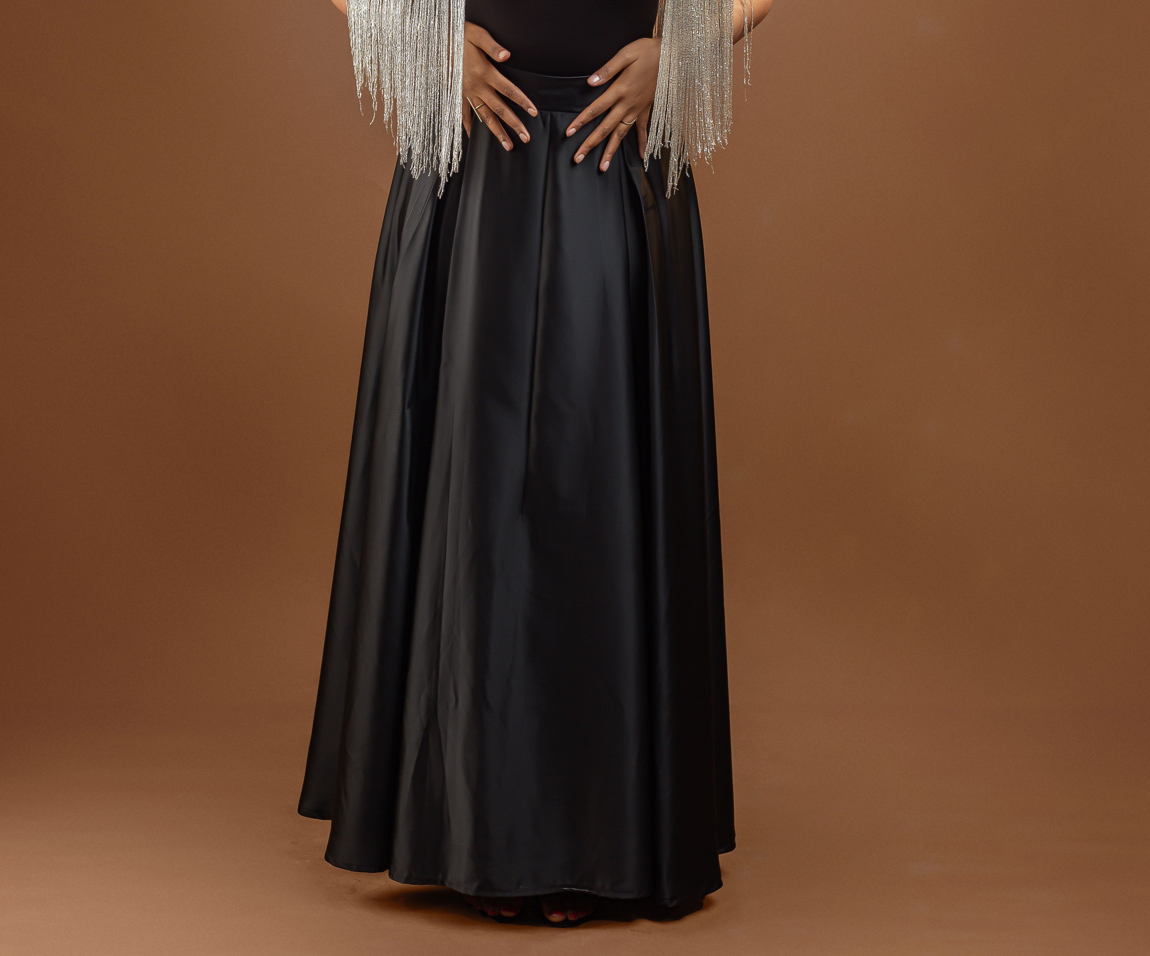 BLACK SATIN MAXI SKIRT