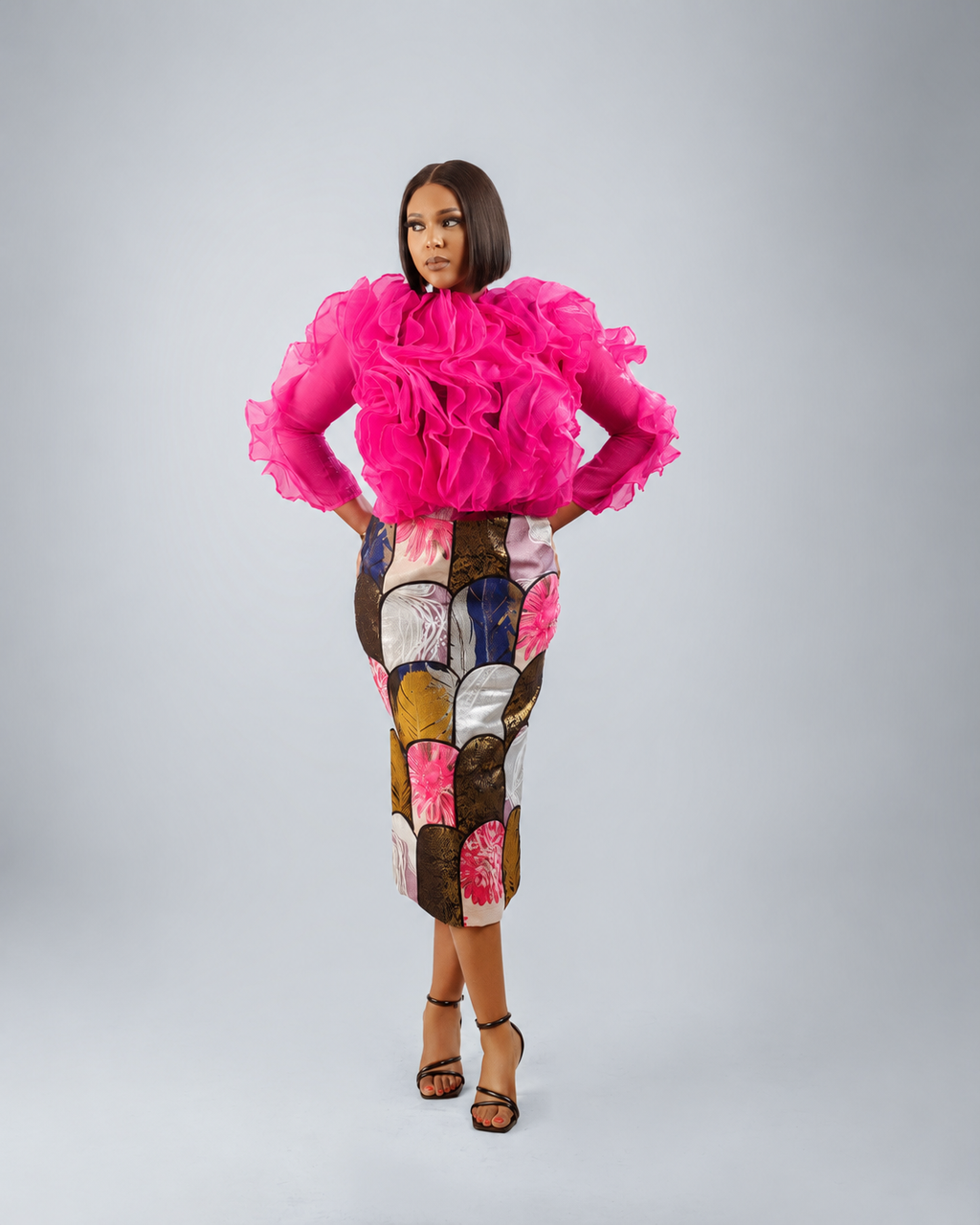 NIA ORGANZA TOP & PATTERNED DAMASK SKIRT